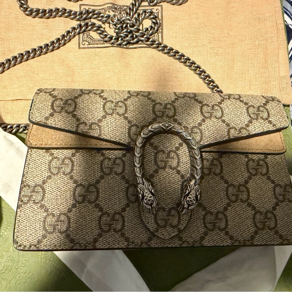 New 100% Authentic Gucci Beige and Brown Crossbody Mini Bag